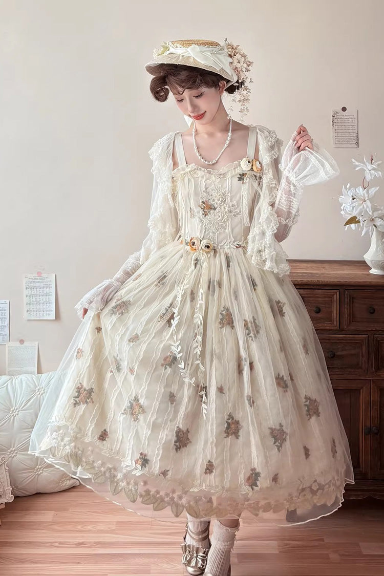 Chloris - Floral Embroidered Sweet Lolita JSK Dress in Apricot - image 7