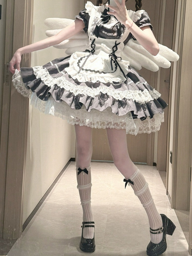 Gray Striped Lace OP Dress with Apron - image 6