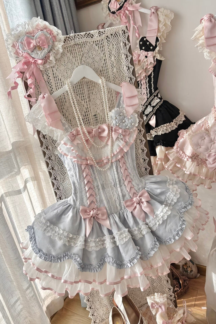 Triple-Layered Ruffled Bow Lace-Up Slim Ballet Sweet Lolita Dress - image 11