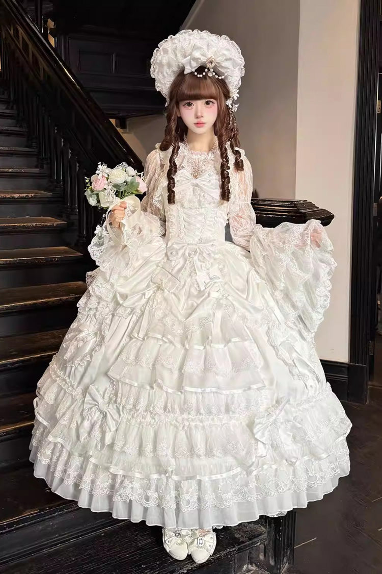 Ode of the Curtain - Bridal Sweet Lolita Long JSK Dress in White - image 5