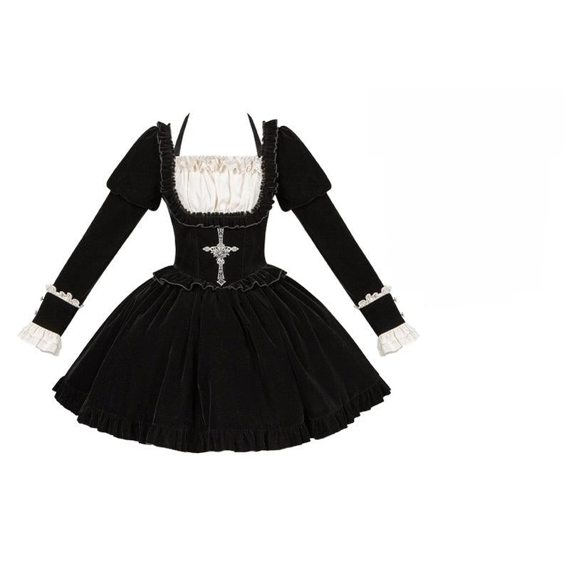 Apocalypse - Gothic Lolita Velvet OP Dress Set, Fishbone Waist - image 32