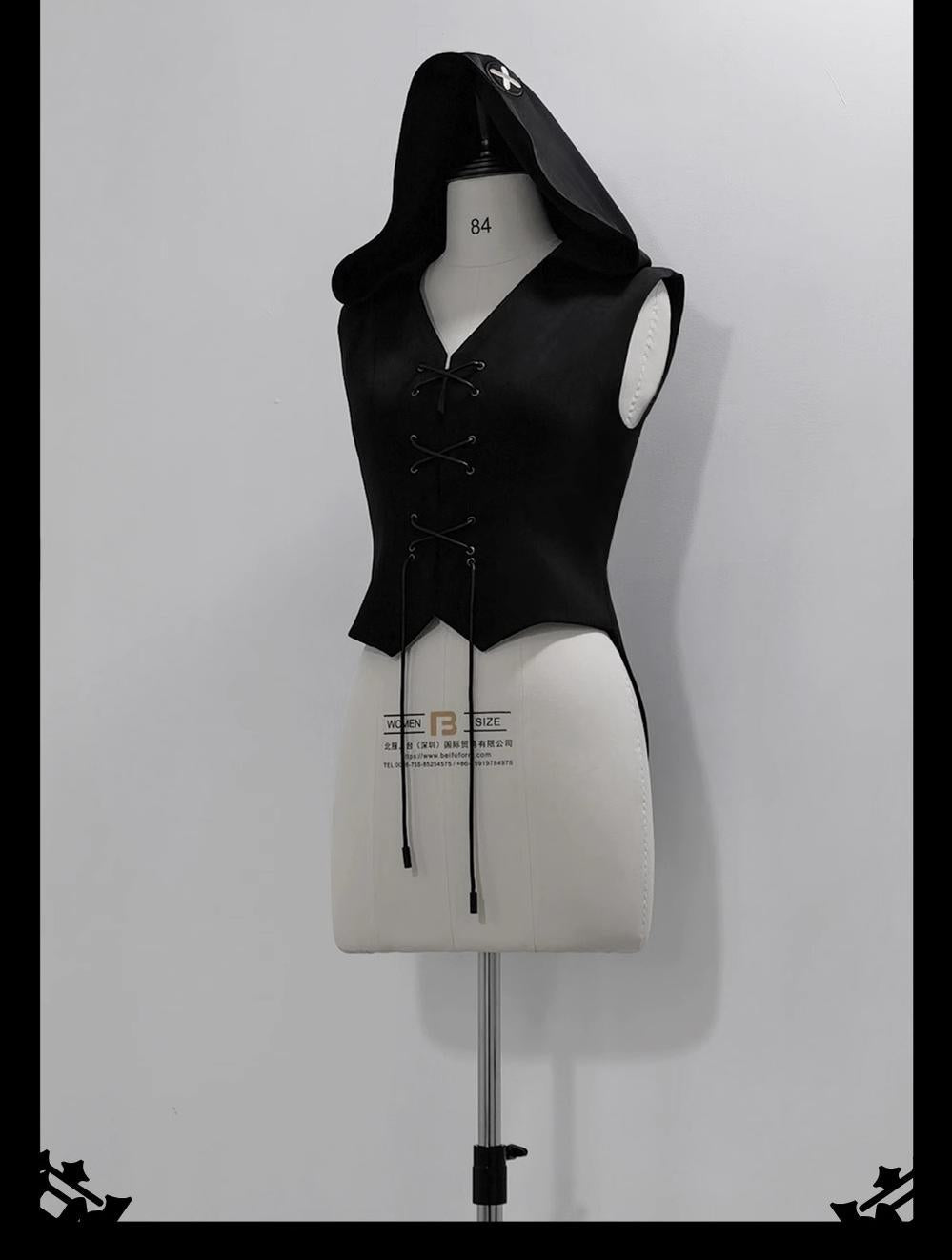 Rabbit Feather - Black Ouji Lolita Vest Shorts Suit Prince Cloak Set - image 24