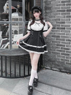 Shirohato Black and White Jirai Kei Dress Choker and Shorts Set - image 3