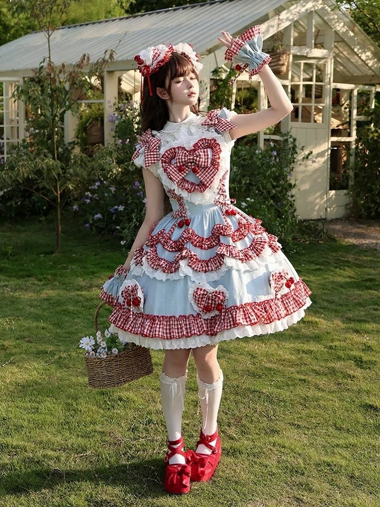 Scarlet and Navy Cherry Polka-Dot Lace JSK - Rosede Cheese - image 3