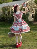 Scarlet and Navy Cherry Polka-Dot Lace JSK - Rosede Cheese - image 3