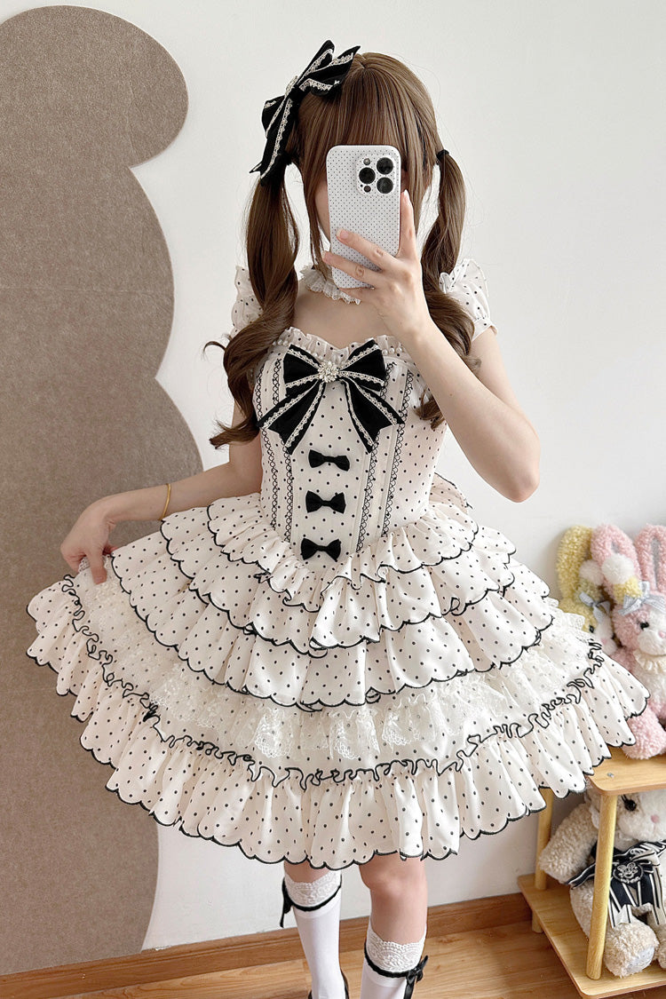 Beige Polka-Dot Sweet Princess Lolita JSK Dress - image 1