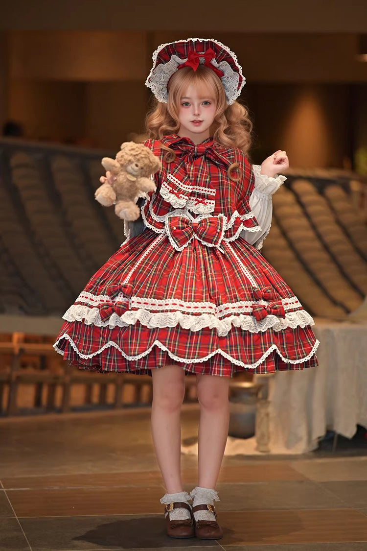 Gingham Petal Bunny - Short Sleeves Printed Ruffled Bow Sweet Lolita OP Dress - image 5