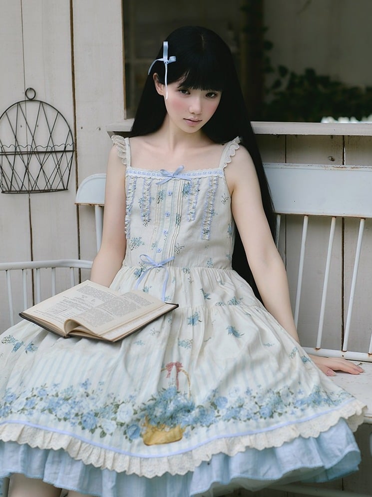 Blue Forget-Me-Not Floral Sweet Lolita JSK - image 3