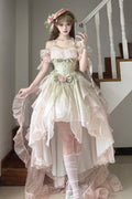 Light Pink and Green Bowknot Irregular Sweet Princess Lolita JSK Dress - image 1