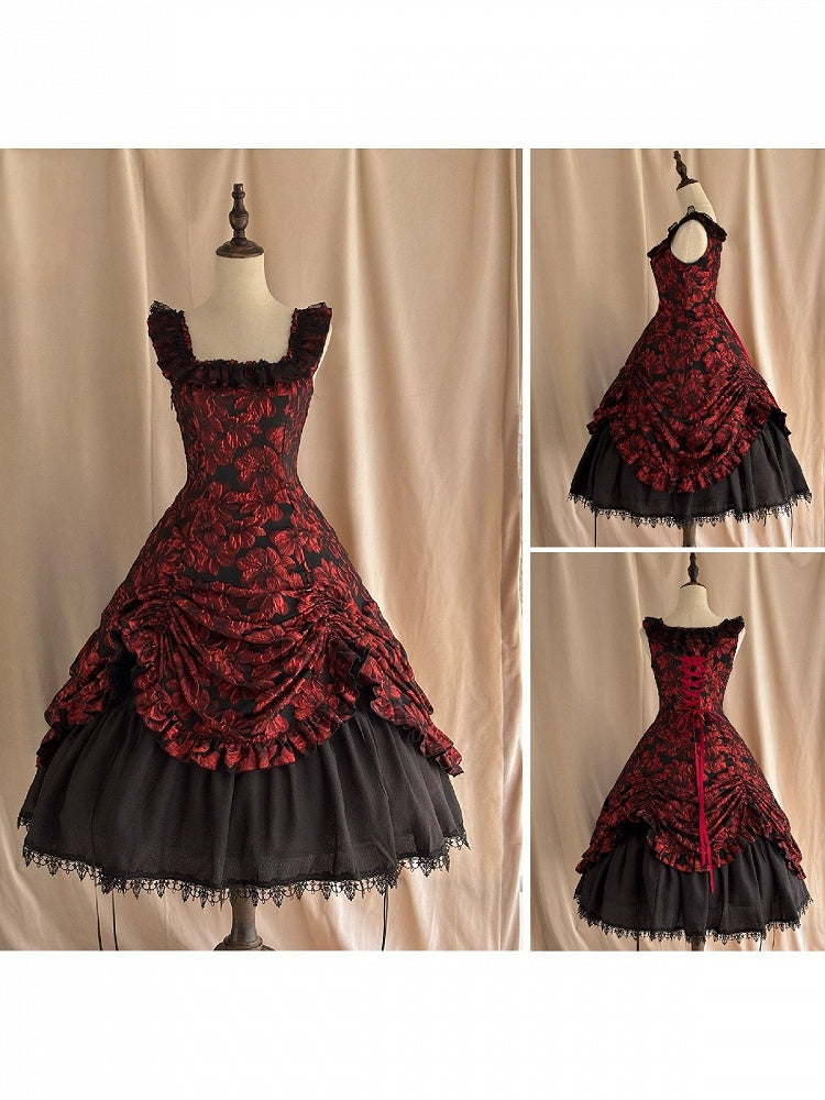 Red and Black Lace Trim JSK Gothic Lily - Miss Point - image 2