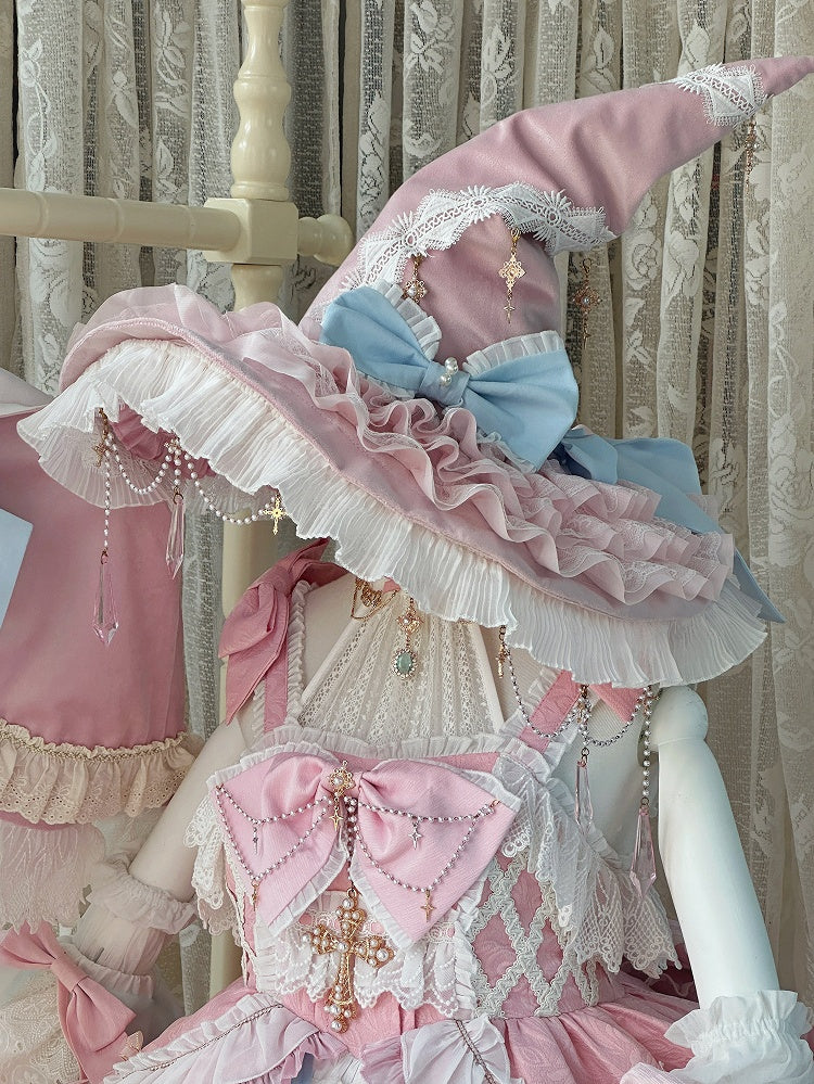 Pink and Blue High Waist Sweet Witchy Dress Lolita Jumper Skirt Full Set - image 3