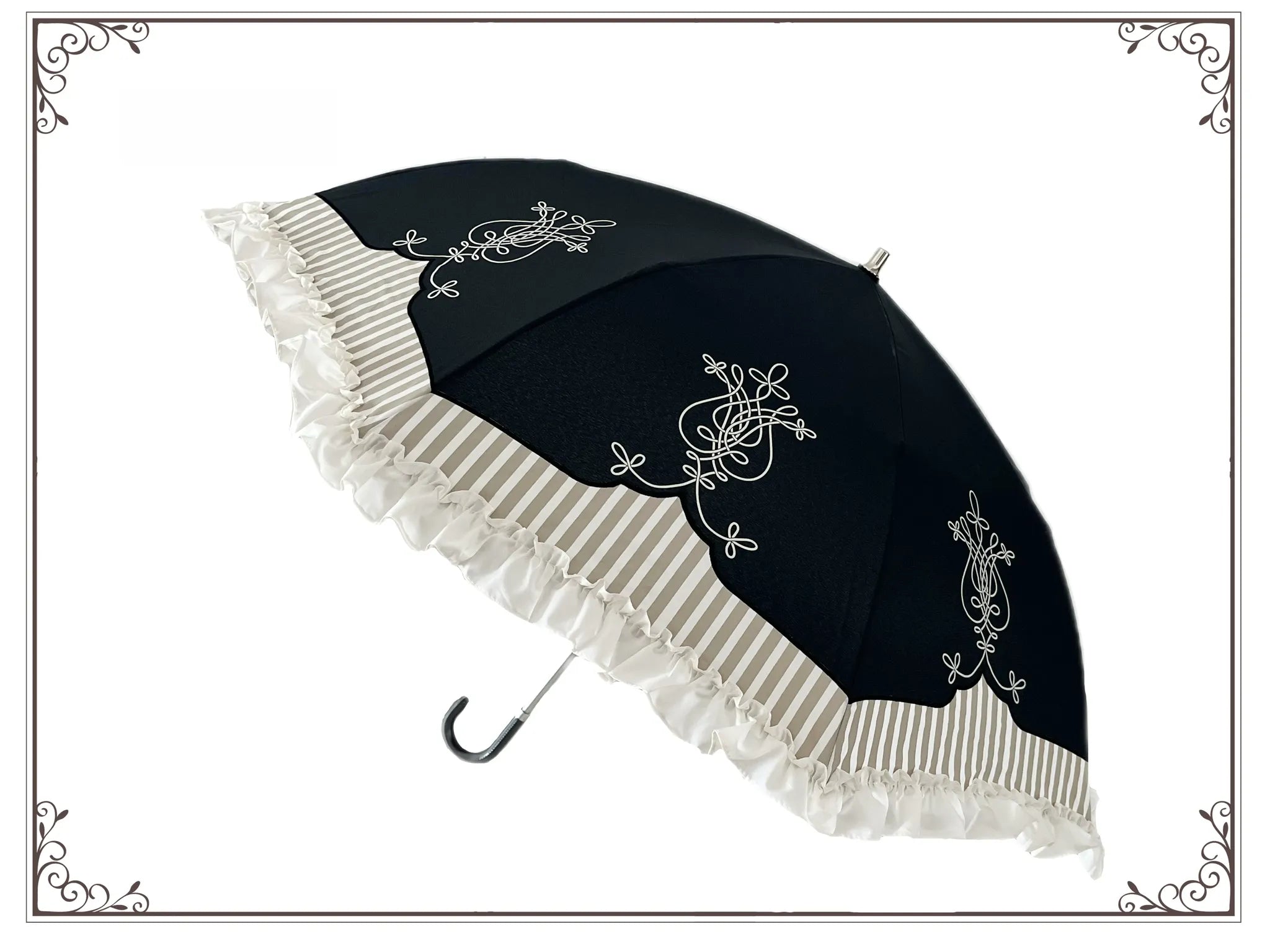 Lyre Academy - Classic Lolita 2-Fold Parasol, Lyre Print and Embroidered Trim - image 5