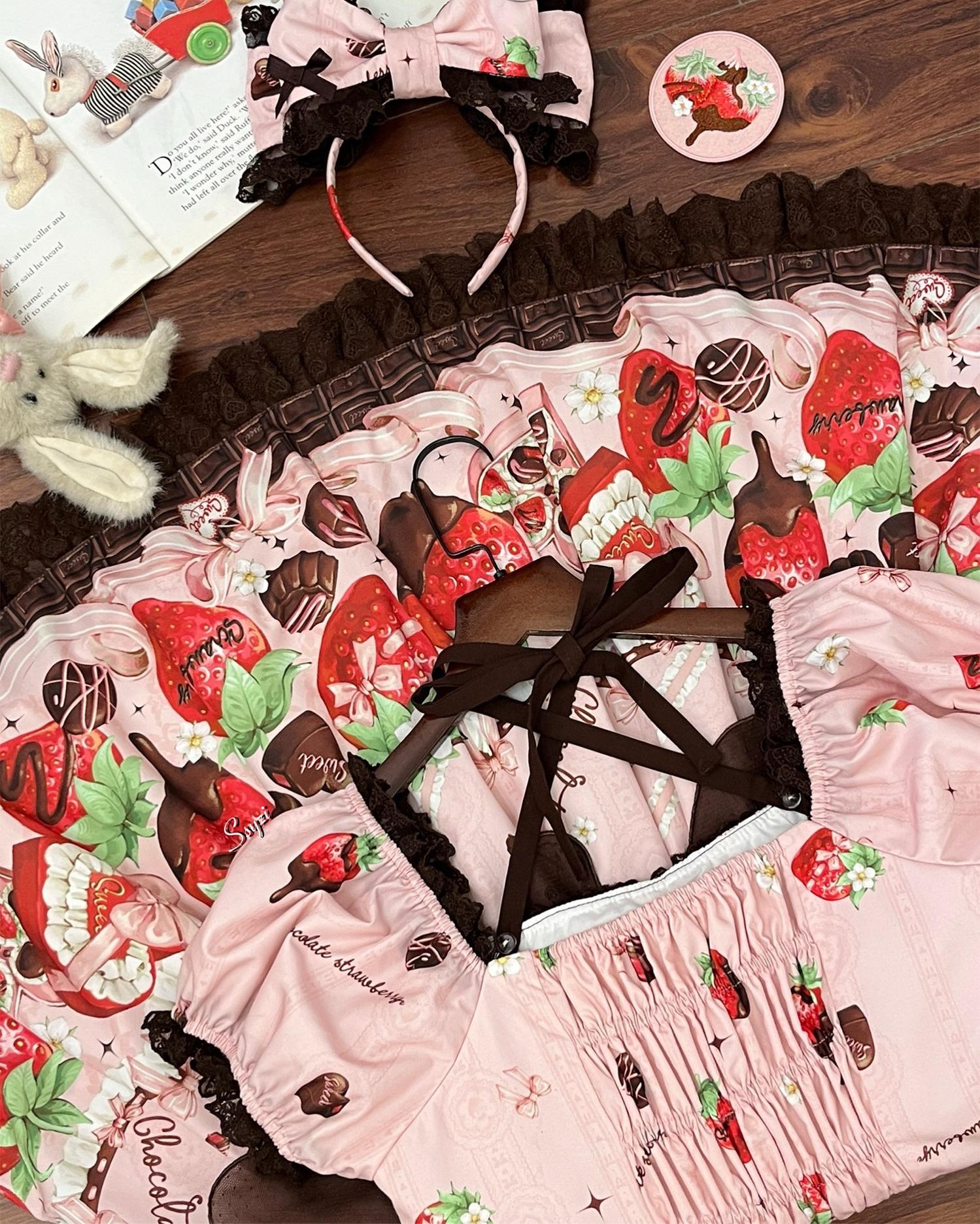 Strawberry Chocolate Lovers Sweet Lolita Embroidered Dress - image 38