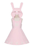 Pink Bunny Ears Hooded Plush Overalls Sweet Lolita Dress - image 2
