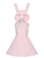 Pink Bunny Ears Hooded Plush Overalls Sweet Lolita Dress - image 2