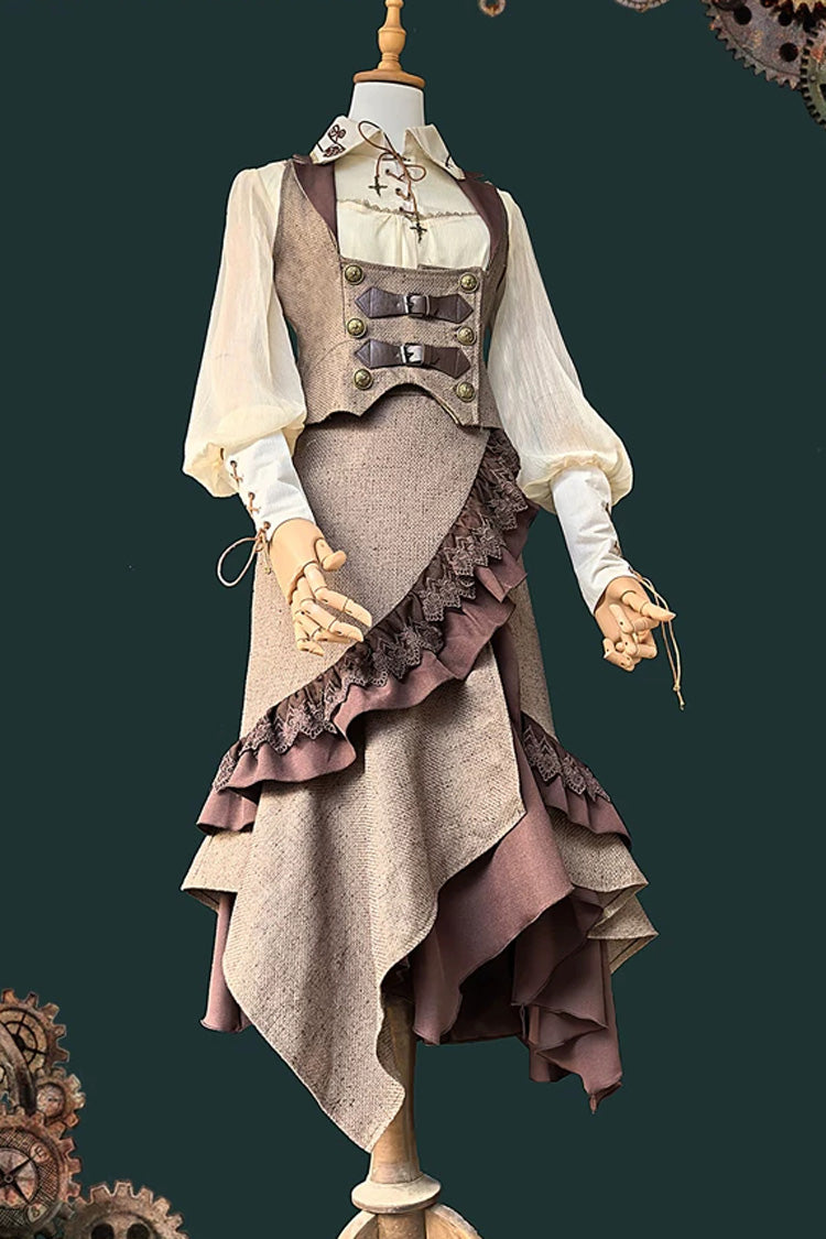 The Traveler - Sleeveless Ruffled Irregular Asymmetric Punk Lolita Skirt Set - image 1