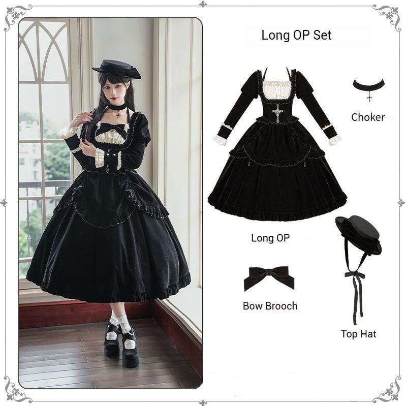 Apocalypse - Gothic Lolita Velvet OP Dress Set, Fishbone Waist - image 26