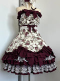 Burgundy Rose - Floral Printed Old School Lolita JSK, Elegant Cape and Accessories - image 17
