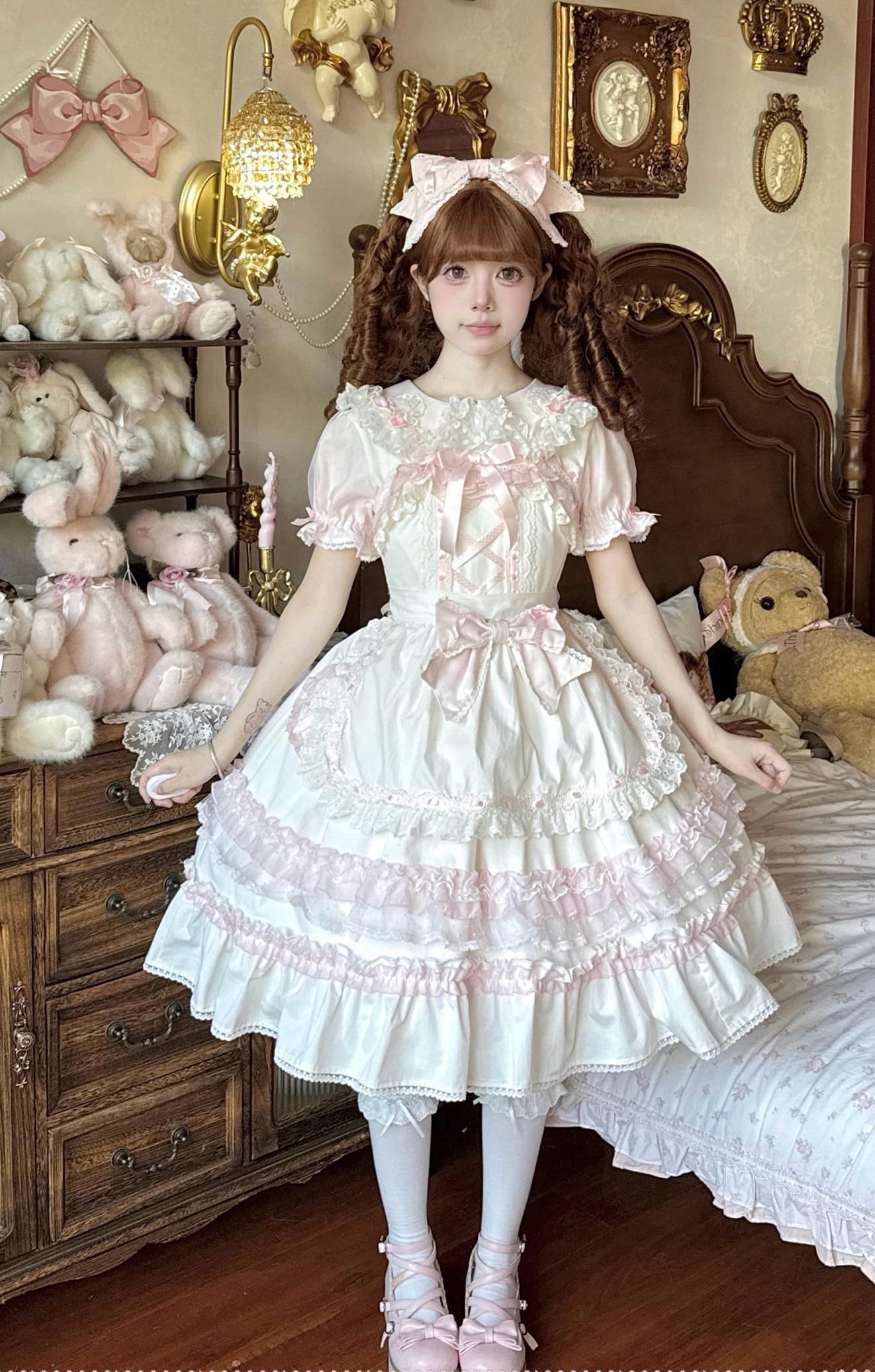 Little Dessert Chef - Old School Lolita JSK Dress, Cream-Like Ruffle and Accessories - image 3