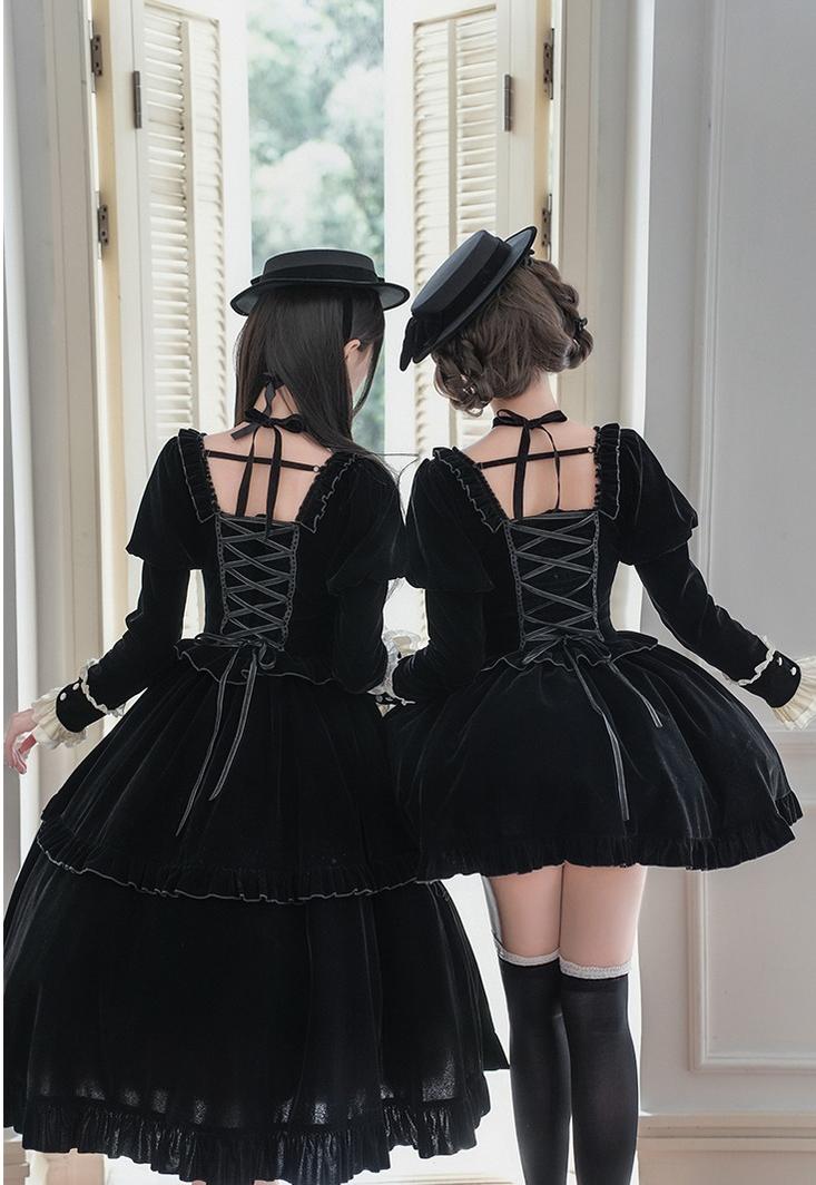 Apocalypse - Gothic Lolita Velvet OP Dress Set, Fishbone Waist - image 4