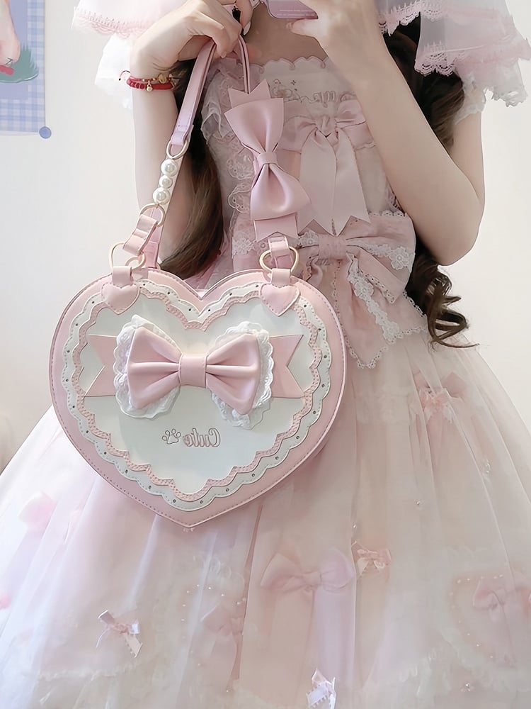 Lolita Heart-Shaped Bag with Butterfly Bow Detail - 4 Colors - image 2