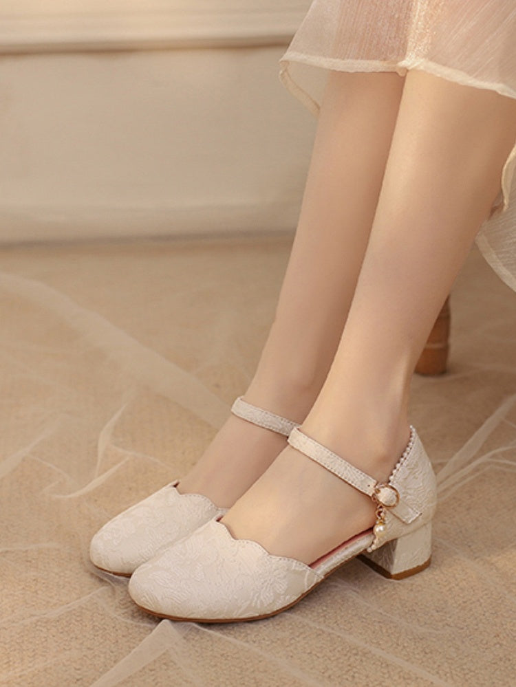 Qi-Inspired Beige Beaded Heel Lolita Sandals - image 6