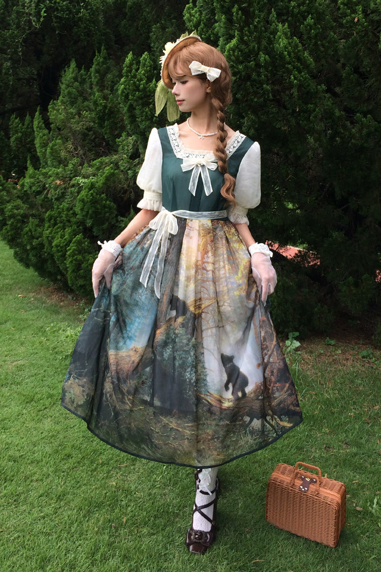 Morning in the Pine Forest - Sweet Lolita OP Dress in Dark Green - image 6