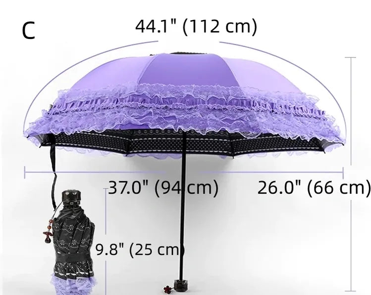 Foldable Lolita Parasol, Floral and Embroidery Detail - image 11