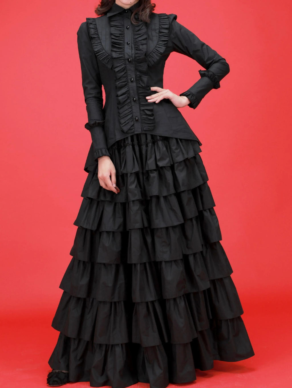 Gothic Tailed-Hem Blouse and Multi-Layer Lolita Skirt Set - image 10