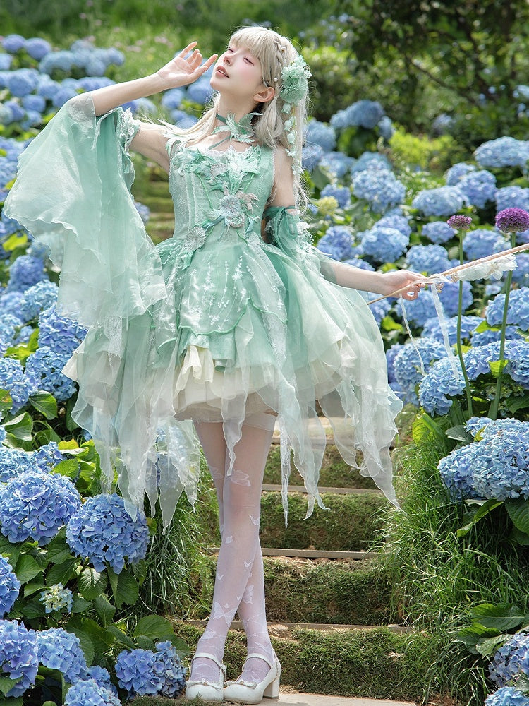 Green Chinoiserie Boned Corset JSK with Bird and Floral Embroidery - image 1