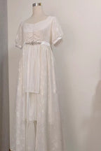 Square Collar Short Sleeves Subtle Rose Printed Embroidered Bow Sweet Elegant Lolita Dress - image 4