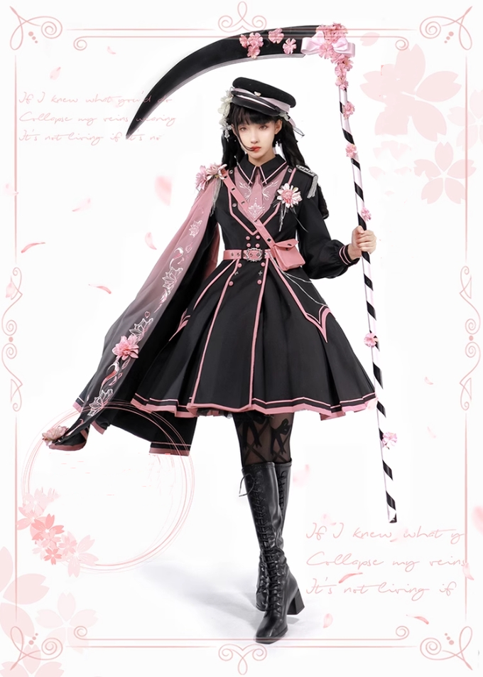 Chunlv Dark Pink Military Lolita OP Dress and Cloak - image 13