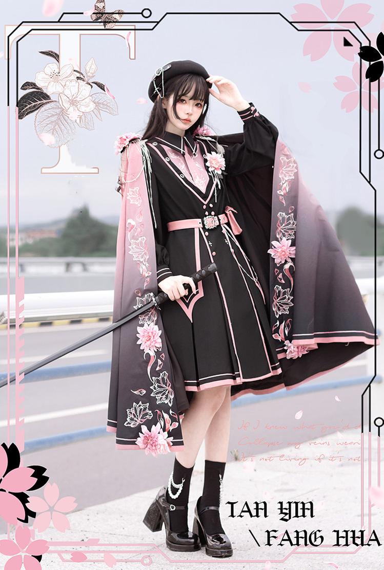 Chunlv Dark Pink Military Lolita OP Dress and Cloak - image 8