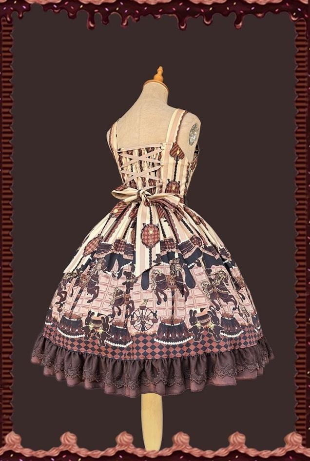 Chocolate Carousel - Peter Pan Collar Old School Lolita JSK Dress, Carousel Print and Accessories - image 12
