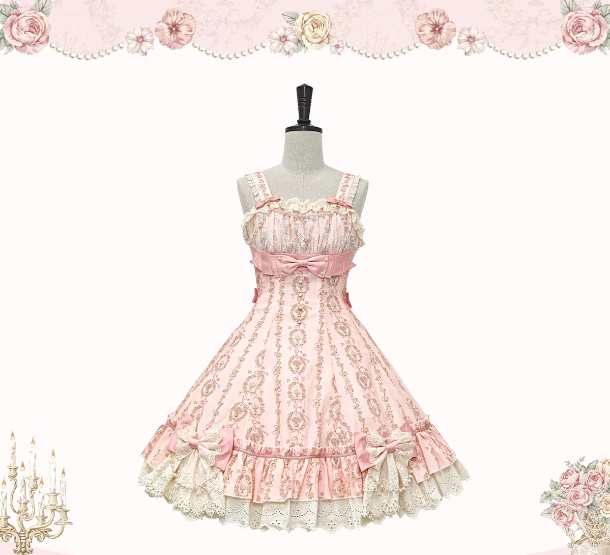Whispers of Blossoms & Candlelight - Sweet Lolita Floral Printed JSK Dress with Bows and Accessories - image 30