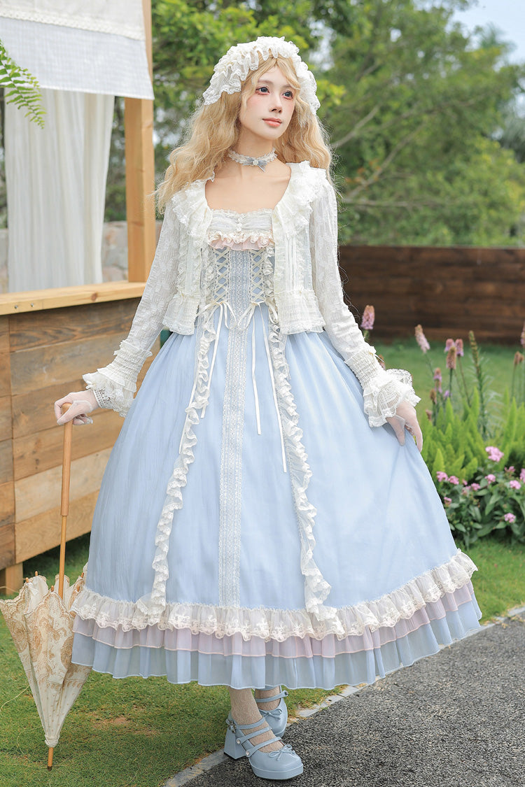 Island Diary - Square Collar Flutter Sleeves Triple-Layered Ruffled Lace-Up Sweet Lolita JSK Dress 2 Versions - image 17