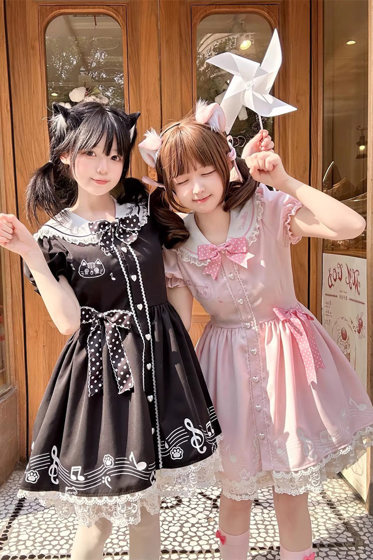 Melody Kitty - Sweet Lolita Short-Sleeve OP Dress in Black - image 11