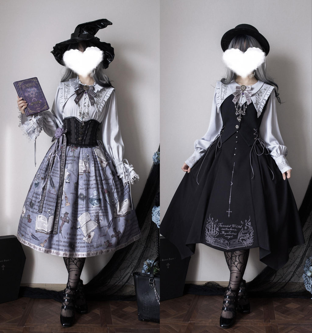 Witch Notes - Gothic Lolita Embroidered Dress Suit, Cross and Rose Print - image 9