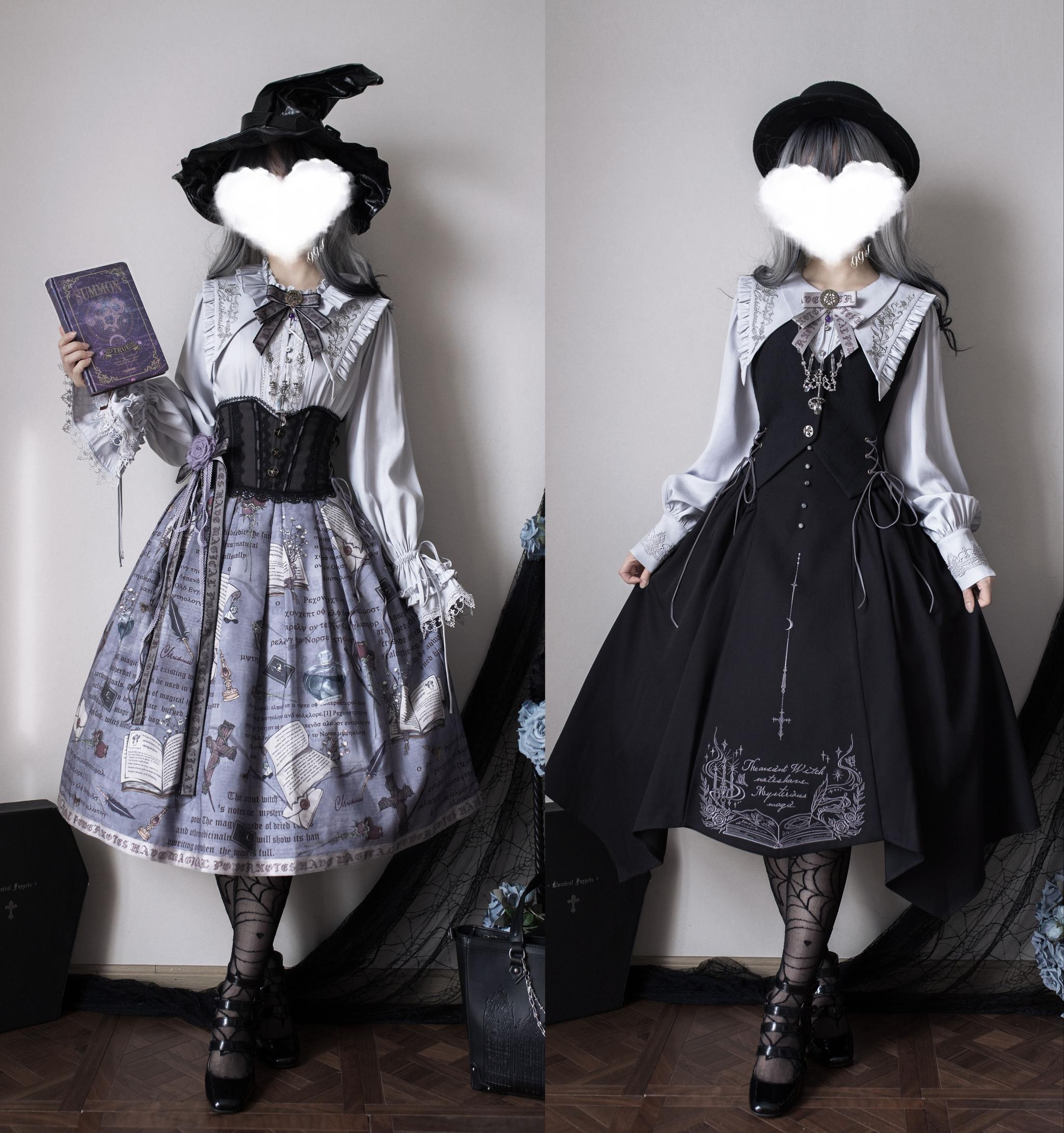 Witch Notes - Gothic Lolita Embroidered Dress Suit, Cross and Rose Print - image 9