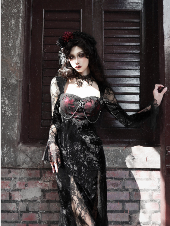 Rose Cemetery - Dark Red Velvet Gothic Lolita Dress - image 18