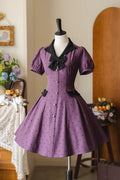 Forest Boulotty - Lapel Collar Short Sleeves Heart-Shaped Polka Dot Printed Bow Sweet Lolita Dress - image 1