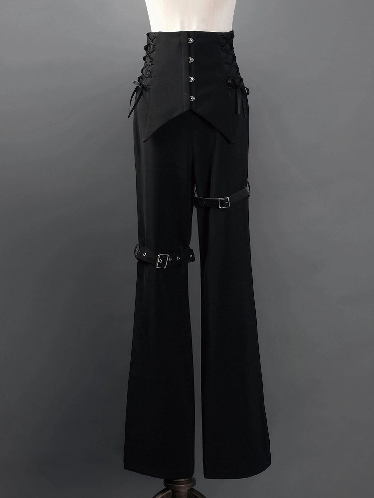 Black Corset High-Waist Pants with Buckle Details - Shi Zhi Mao - image 1