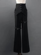 Black Corset High-Waist Pants with Buckle Details - Shi Zhi Mao - image 1