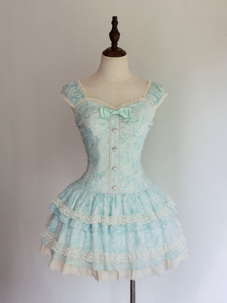 Mint Layered Lace Corset Dress and Sheer Cardigan Set - image 1