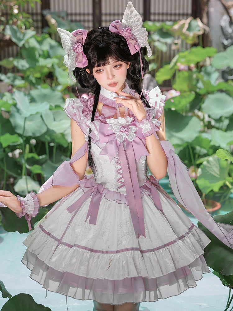 Chinese-Inspired Butterfly Lolita Dress Set with Headpiece and Wrist Cuffs - image 7