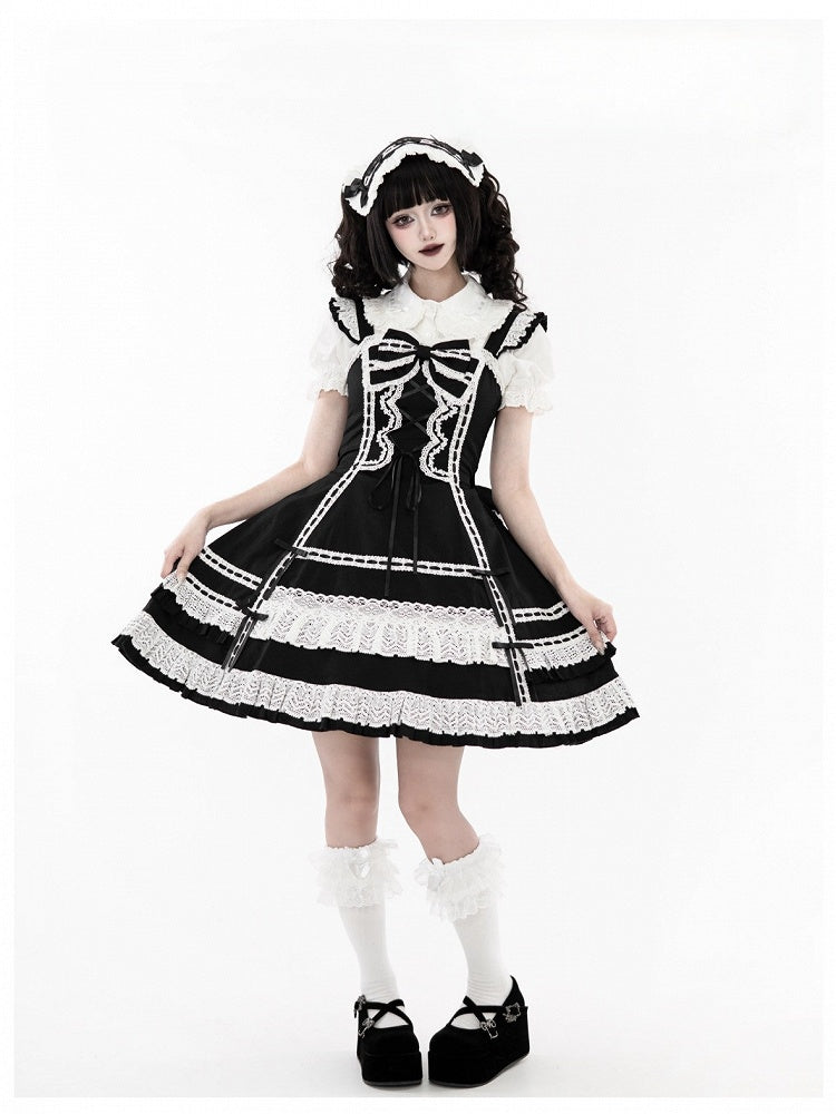 Monochrome Snowflake Cotton JSK Dress with Ruffle Trim - image 2