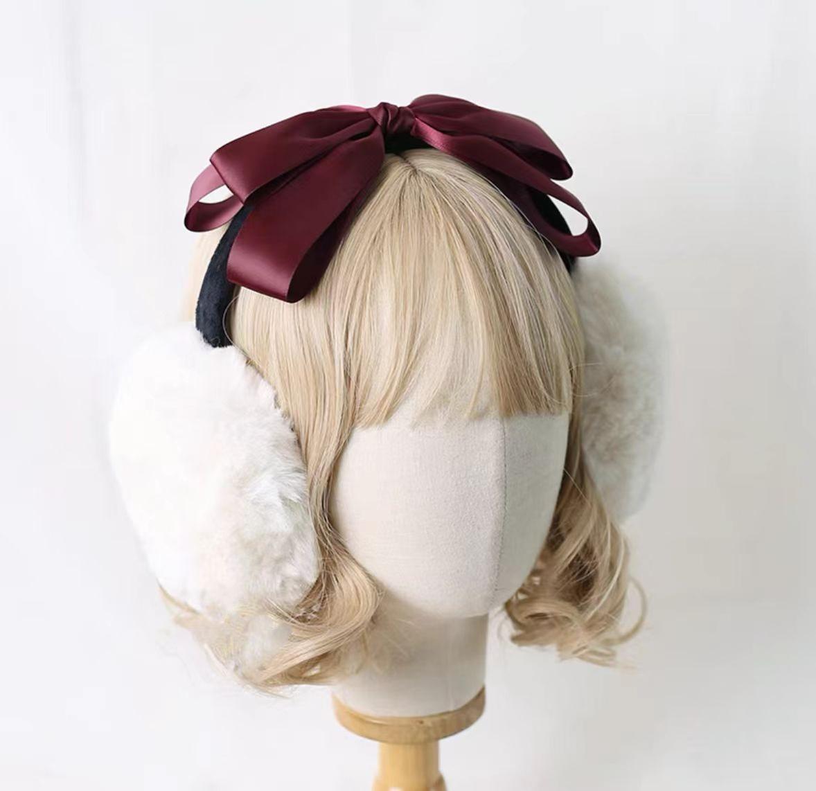 Winter Lolita Bow Plush Earmuffs - image 3
