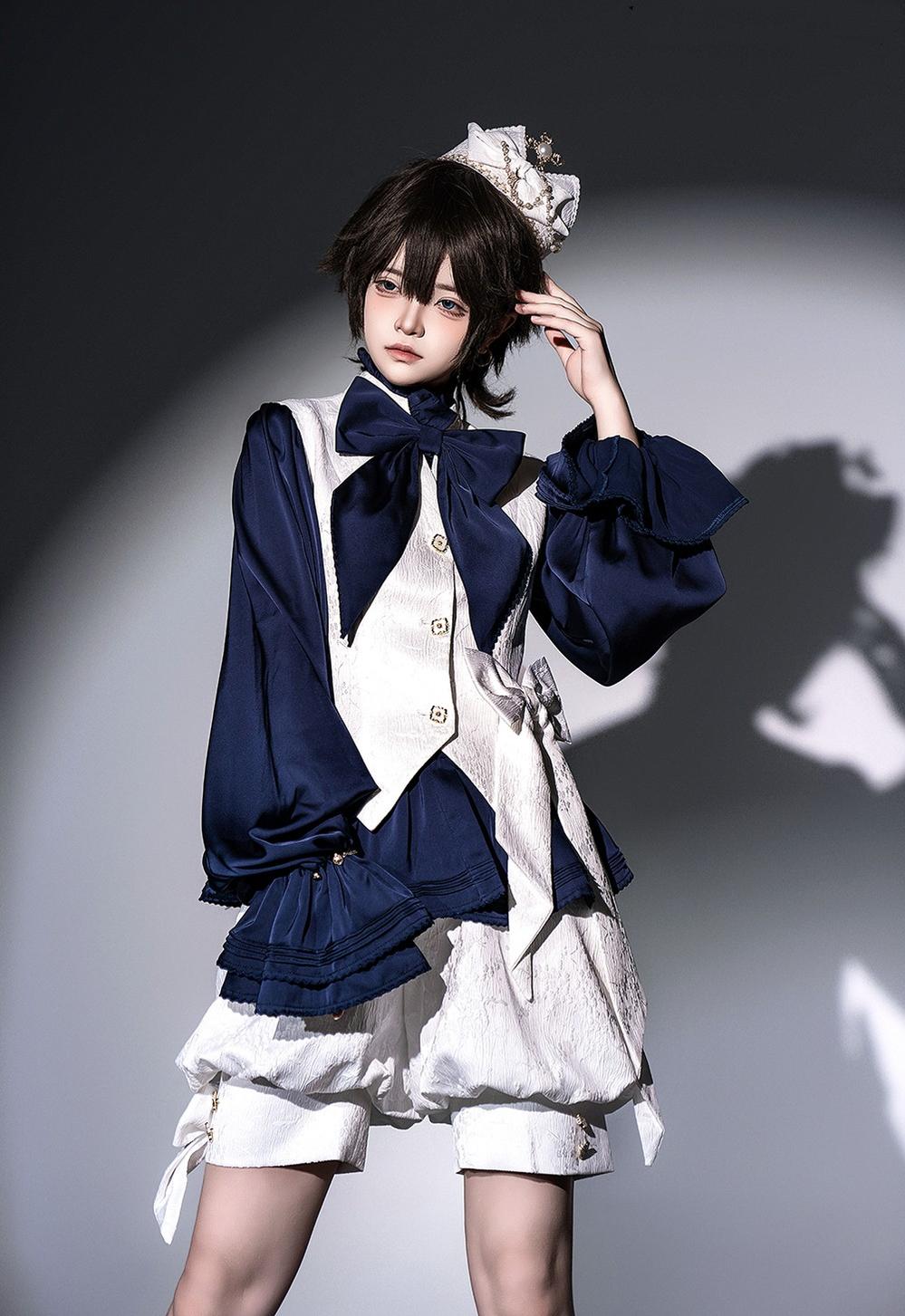 Rabbit Hunter - Ouji Lolita Shirt Sapphire Blue Long Sleeve Blouse - image 1