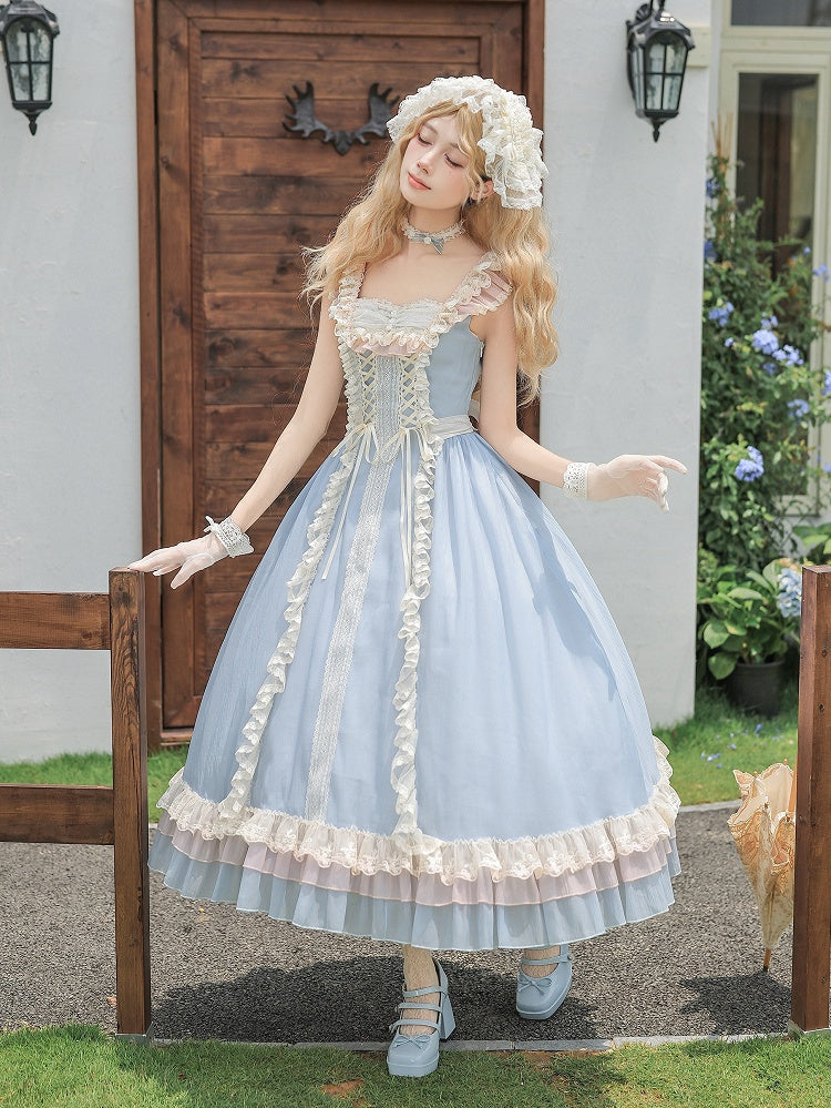 Blue Long Flounce Hem Lolita JSK Dress Set - image 3