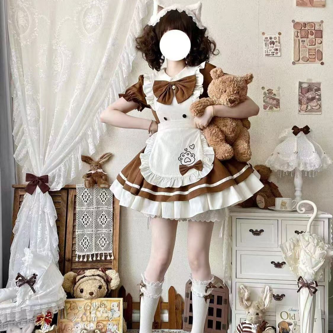 Cat Cafe Maid Sweet Kawaii Lolita OP Dress Plus Size - image 1